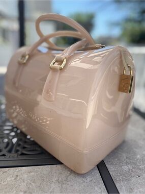 Furla Candy Bag Nude Blush Rubber Satchel PVC Jelly Purse